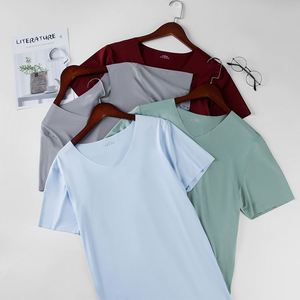 Wholesale Summer Men's Traceless Ice Silk Short <b>Sleeve</b> T-shirt Slim Fit Casual Breathable V-neck Half <b>Sleeve</b> <b>Top</b> Bottom Shirt - Product Image 4
