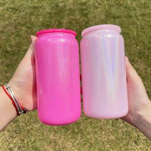 Gobelet en verre à sublimation vierge de 16 oz, scintillant et coloré, avec couvercle en plastique coloré, provenant de notre entrepôt aux États-Unis - Product Image 5