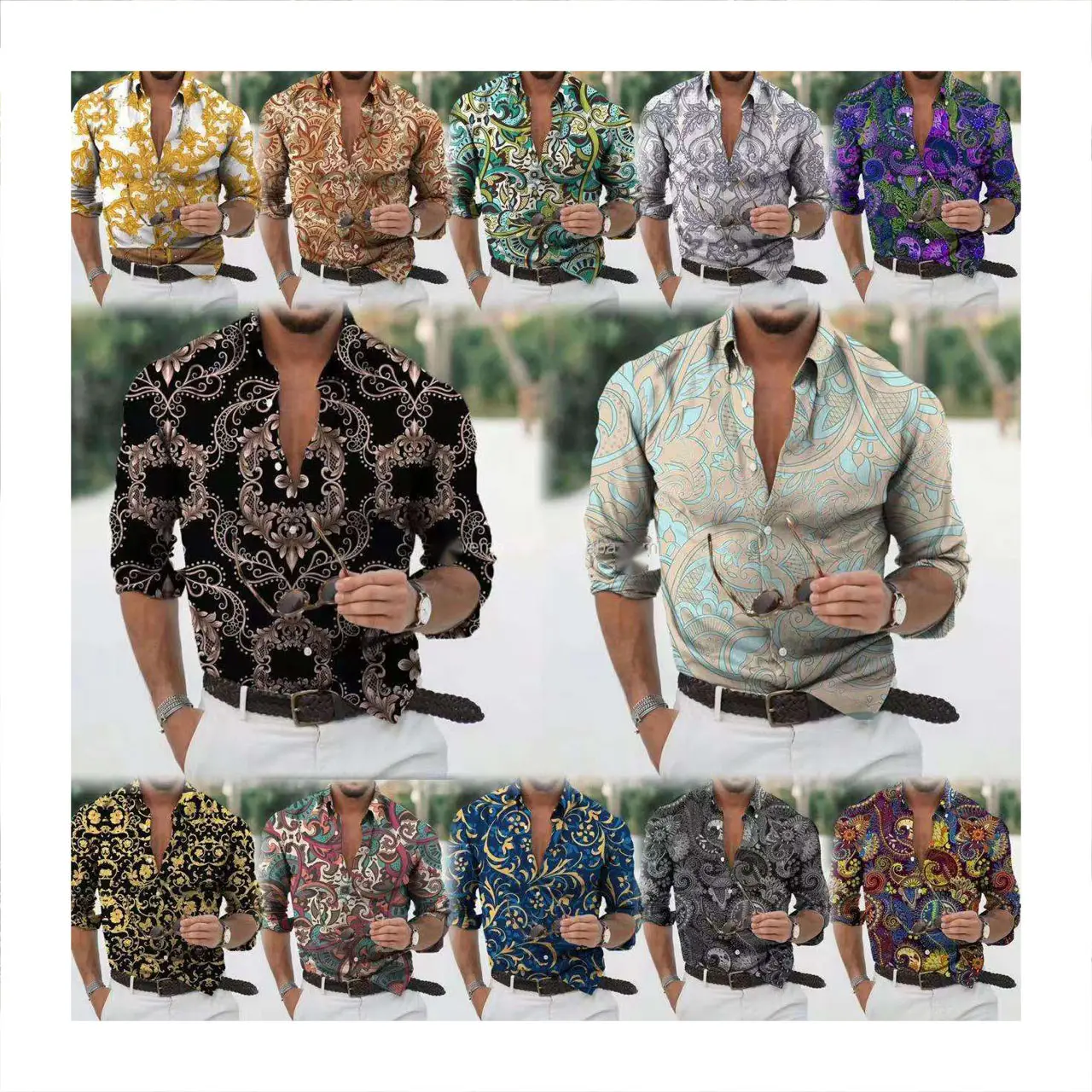 2024 grosir kemeja pria Hawaii populer kaus lengan panjang grafiti kaus atasan gambar besar liburan pantai Camissa