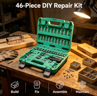 Jeu de douilles à cliquet 46 pièces 1/4'' à 72 dents, qualité industrielle, acier au carbone, kit d'outils professionnel pour mécaniciens et ateliers automobiles