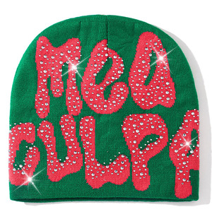 <span class=keywords><strong>Bonnet</strong></span> Y2K avec strass pour femmes et hommes, bonnets MEA Culpa, bonnets hip-hop doux, extensibles, chauds, en tricot, style slouchy - Product Image 3