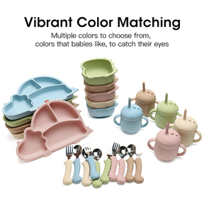 Nouveautés : Ensemble de vaisselle pour tout-petits en silicone de qualité alimentaire, assiettes, bols, tasse à bec verseur, <span class=keywords><strong>ventouse</strong></span>, sans BPA - Product Image 6