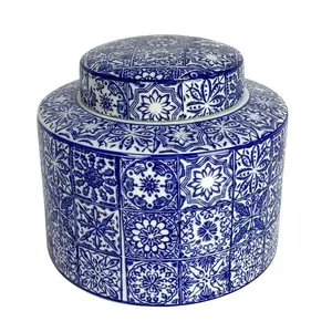 RZKA202073 الأزرق و زهرة بيضاء نمط اسطوانة شكل شاي سيراميك وعاء