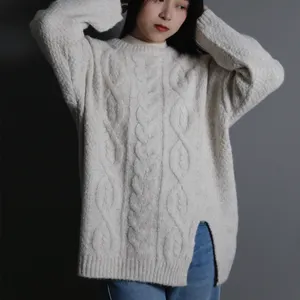 Sweater Pullover lengan panjang wanita, pakaian luar Jumper longgar musim gugur dan musim dingin