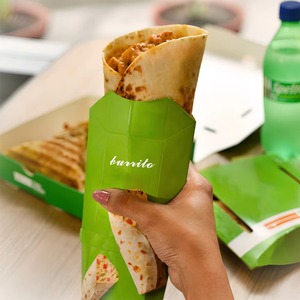 Logotipo personalizado impreso pequeño en forma de almohada plegable Tear-Off Wrap Shawarma Burrito pollo rollo comida para llevar almuerzo caja de embalaje - Product Image 3