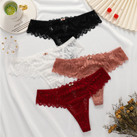 Culotte transparente en dentelle sexy pour femme avec broderie élégante et design nœud, string en T tissé