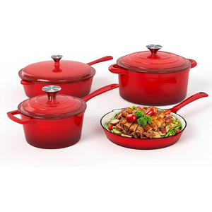 Geling Hot Bán cảm ứng chậu và chảo không dính sắt đúc Cookware Set Trung Quốc nhà sản xuất <span class=keywords><strong>Red</strong></span> Heavy Duty nấu ăn nồi Set - Product Image 1