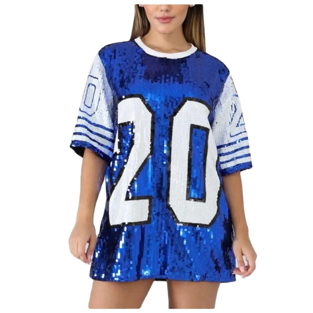 Blue Sorority Stage Performance Vestuário Branco Zeta Phi Beta Número 20 T Shirt Dress Sequins T Shirt