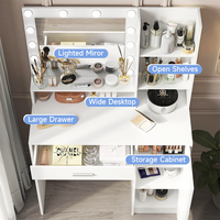 Grande commode blanche Palimder avec 3 niveaux de rangement, 3 modes d'éclairage, luminosité réglable, miroir de coiffeuse, tiroirs, meubles de maquillage