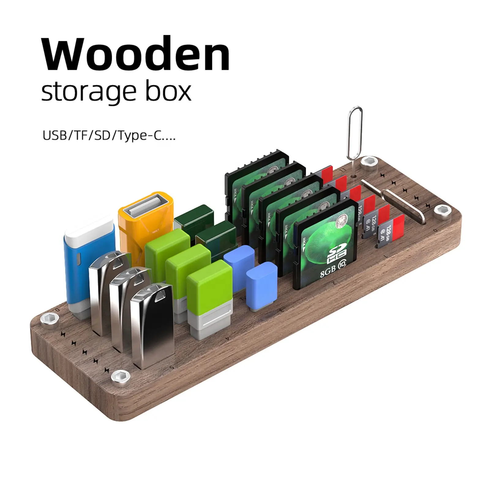 26 Slot SD TF Memory Card Storage Box Photographer Accessories Desktop Organizer USB C SDXC SD HC SD Wooden Card Holder Keeper
