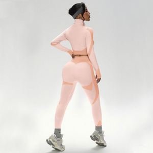Conjunto Deportivo de Yoga para Mujer <span class=keywords><strong>con</strong></span> Logotipo Personalizado, Top Deportivo, Chaqueta Ajustada <span class=keywords><strong>con</strong></span> Cuello Alto y Pantalones de Yoga de Cintura Alta, Conjunto de 3 Piezas - Product Image 6
