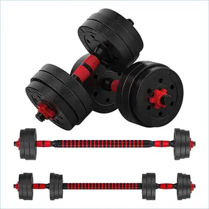 Wholesale Custom Made Cheap 20kg Adjustable Plastic Cement Weight Lifting Dumbbell Barbell Set With Connecting Rod Manufacture
