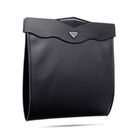 Boîte de rangement suspendue pour siège de voiture en cuir PU avec organisateur pliable caché, lumière LED multifonction, sacs poubelles - Noir