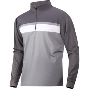 Camisa de Golf Personalizada para Hombre, Manga Larga, Cuello Alto con Cierre, Bloques de Color, Transpirable, Tejido de Poliéster - Product Image 1