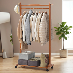 Multifunctional Modern Folding Wooden Clothes <b>Hanger</b> <b>Coat</b> <b>Stand</b> Drying Rack Pulley-Living Room Bedroom Hotel Storage Racks 8 - Product Image 4