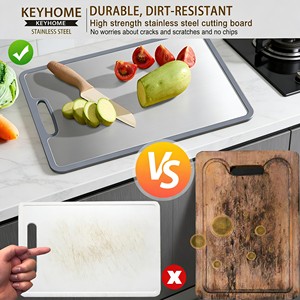 <span class=keywords><strong>Tagliere</strong></span> Bifacciale <span class=keywords><strong>in</strong></span> <span class=keywords><strong>Acciaio</strong></span> Inox 304 e Titanio con Bordo <span class=keywords><strong>in</strong></span> Silicone, Antibatterico e Lavabile <span class=keywords><strong>in</strong></span> Lavastoviglie, per Cucina e Pasticceria - Product Image 2