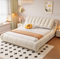 Französisches Modernes Luxus-Schlafzimmer-Lederbett im Creme-Stil, Minimalistisches Queensize-Bett mit Stauraum, Gepolstertes Hochzeitsbett