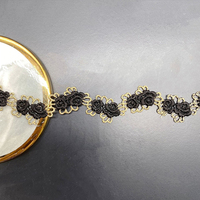 Usine directe 100% polyester or dentelle bordure dentelle garniture noir perlé broderie applique garniture