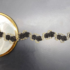 Usine directe 100% polyester or dentelle bordure dentelle garniture <span class=keywords><strong>noir</strong></span> perlé broderie applique garniture - Product Image 5