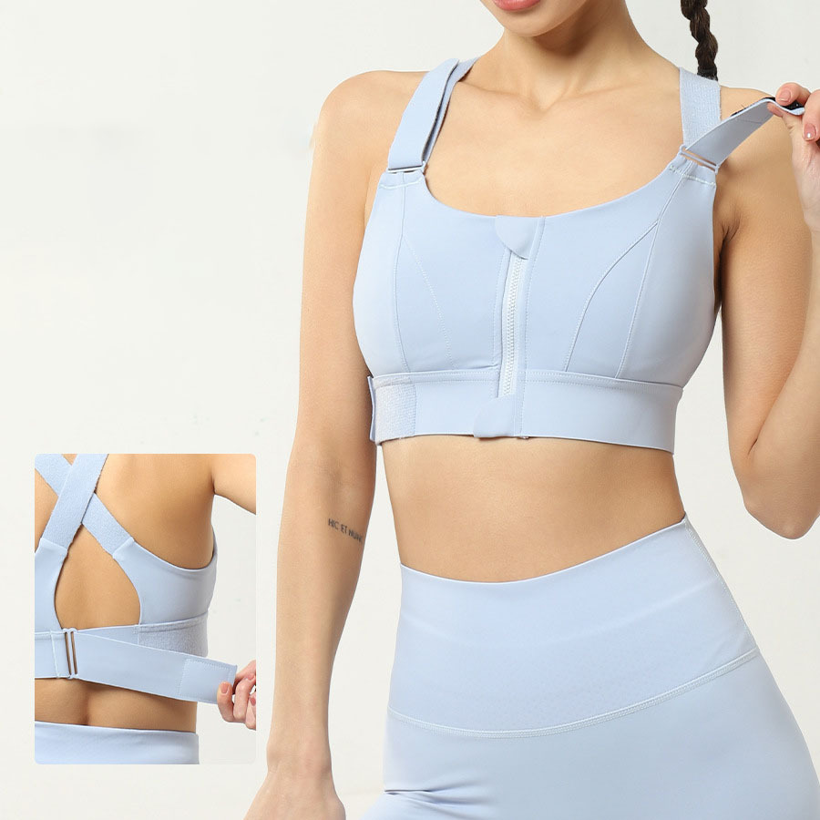 S-5 XL Front Zipper With Velcro Adjustable Straps Sports Bra Shockproof High Impact Elastic Bra for Women Sport Yoga Fitness