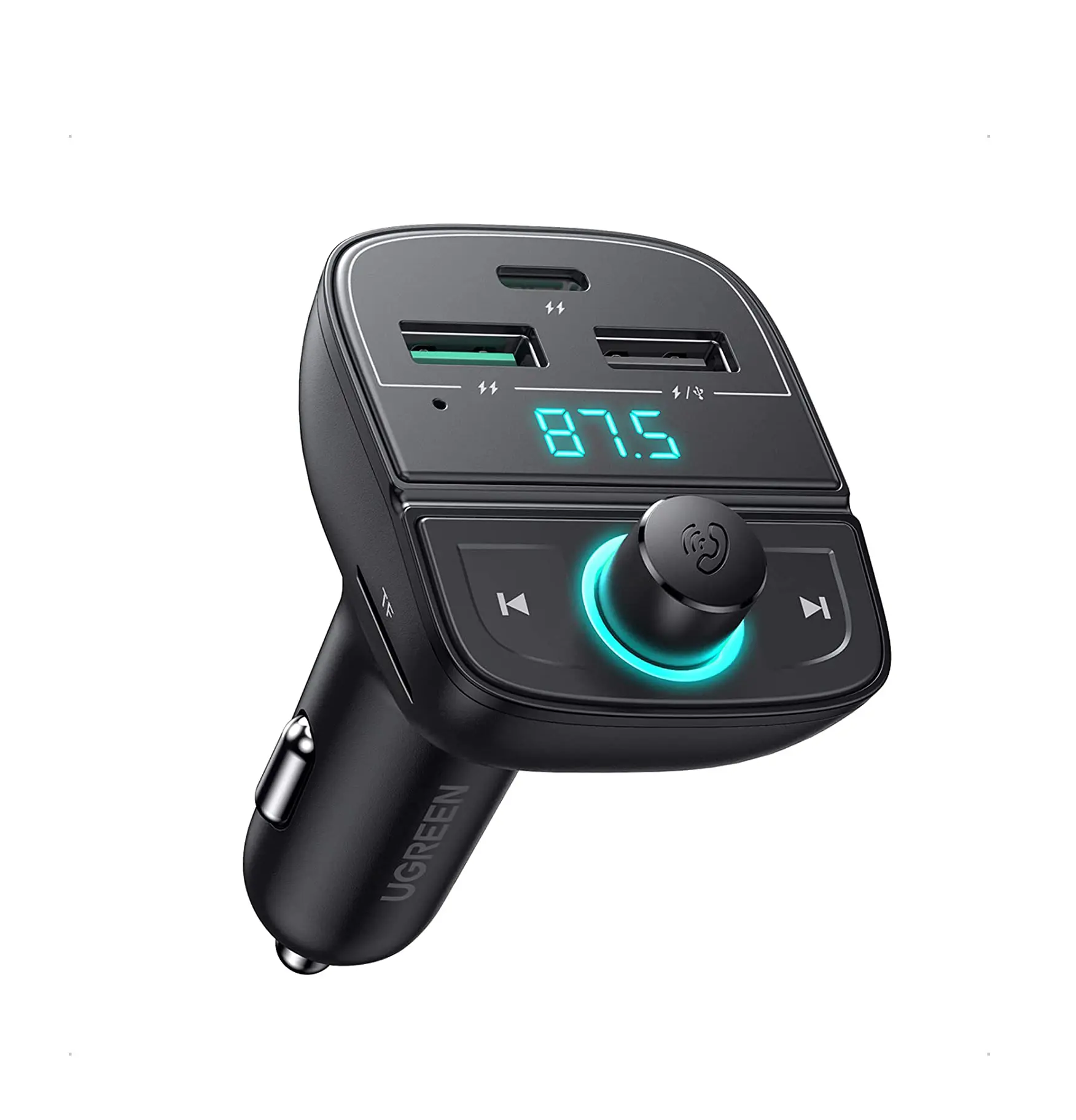 UGREEN 4 Ports Car Bluetooth Adapter Bluetooth FM Transmitter for Car PD QC 3.0 Car Charger for iPhone