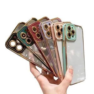 MAXUN Crystal Clear 6D Gold Plating TPU Border Phone Case Transparent Backcover for iPhone 14 13 12 11 for iPhone13 Phone Case