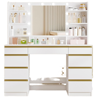 Lampe de coiffeuse moderne en verre avec grand miroir HD et ampoule à lumière chaude pour chambre à coucher et table de maquillage