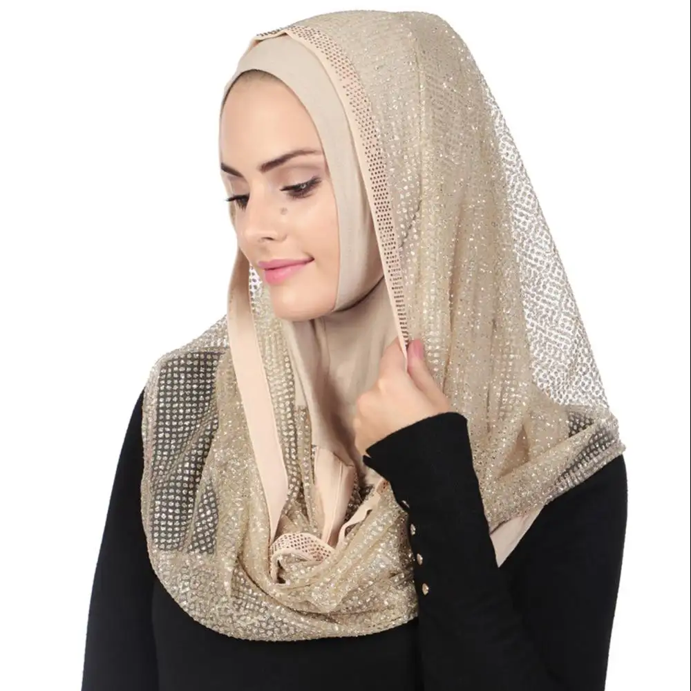 2020 New Women Hollow Hijab Pailletten Chiffon Schal Schals Spleißen Schal Pray Schals