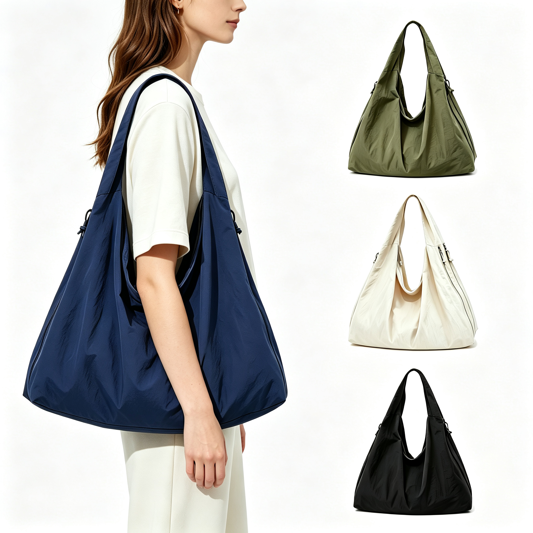 Solid Color Large Capacity Handbag Student Shopping Bag