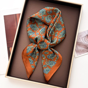 Pañuelo Cuadrado de 70cm, Nuevo, Color Marrón Cashew, Poliéster Imitación Seda, Moda Europea y Americana, Pañuelo para la Cabeza, Calentador de Cuello, Capa Pequeña - Product Image 1