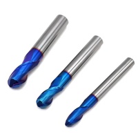 Fraise à queue sphérique en carbure à 2 dents, en acier au tungstène 55HRC 65HRC, revêtement bleu, pour usinage CNC