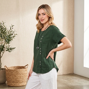 <span class=keywords><strong>T</strong></span>-<span class=keywords><strong>shirt</strong></span> da <span class=keywords><strong>donna</strong></span> estiva retrò a tinta unita, taglie forti, casual, vestibilità ampia, con bottoni, in cotone e <span class=keywords><strong>lino</strong></span>, a maniche corte, girocollo - Product Image 4