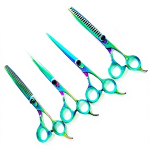 Juego de Tijeras Profesionales ASAP de Acero Inoxidable para Diestros, con Mango Largo y Recubrimiento Multicolor, para Cortar y Entresacar Cabello - Product Image 1