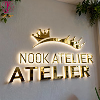 Enseigne murale lumineuse 3D en métal doré miroir, lettres LED personnalisées pour entreprise