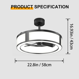 Black Frame <b>Ceiling</b> <b>Fan</b> with Light Dimmable LED 6 wind speeds <b>Fan</b> with 6 Speeds <b>Remote</b> App <b>Control</b> for Bedroom - Product Image 5