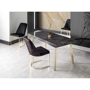 Juego de Mesa de Comedor Rectangular Moderno de Metal con Sillas de Respaldo Sólido para Muebles de Casa o Villa - Product Image 2