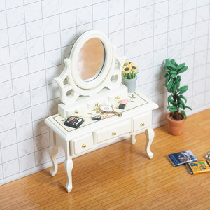 Mini casa de muñecas de madera DIY para dormitorio con tocador de espejo, modelos de muebles pequeños para adornos de escena de juguete, estilo de juguete DIY en miniatura - Product Image 5