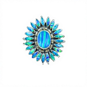 Handmade Aurora Opal Sterling Silver <b>Adjustable</b> <b>Ring</b> Natural Gemstone Jewelry for Women Wholesale - Product Image 1