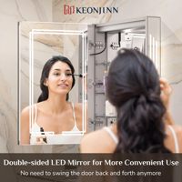 Miroir de salle de bain avec étagères réglables en verre trempé, éclairage LED à intensité variable en 3 couleurs, surface anti-buée, armoire à pharmacie éclairée