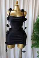 Robe Courte Moulante Femme Unie 5 Couleurs avec Fleurs 3D pour Soirée et Fête – Tailles S-2XL