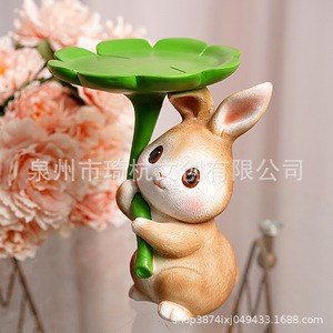 Figurine de lapin en résine, artisanat mignon, lapin avec parapluie en feuille de lotus, décoration de maison, ornement de bureau, organisateur de clés, cadeau artistique - Product Image 5