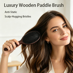 <span class=keywords><strong>Brosse</strong></span> à cheveux ovale en bois de santal avec poils de sanglier et coussin d'air, antistatique, démêlante, manche rond en bois, massage du cuir chevelu, pour tous types de cheveux - Product Image 3