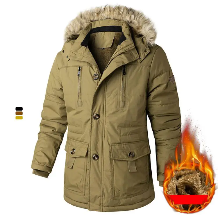 2021 Wholesale Fashion Winter Men Plus Size Thickening Fleece Warm Hooded Men's Jacket Coat