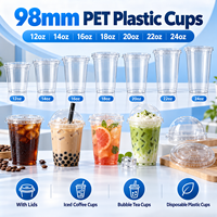 Gobelets en plastique PET de 98 mm, 12 oz, 14 oz, 16 oz, 18 oz, 20 oz, 22 oz, 24 oz, gobelets en plastique jetables avec couvercles, gobelets pour café glacé, gobelets pour bubble tea