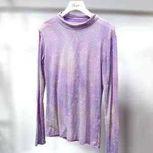 T145 tela <span class=keywords><strong>de</strong></span> <span class=keywords><strong>tul</strong></span> Sexy malla Top <span class=keywords><strong>manga</strong></span> <span class=keywords><strong>larga</strong></span> Bling Diamond Tank Top estampado brillo cristal camiseta Tops - Product Image 1