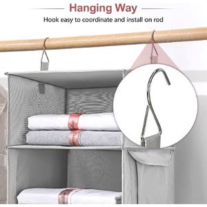 2 Separable 3-<b>Shelf</b> Hanging <b>Shelves</b> 3 Drawers 6-<b>Shelf</b> Hanging Closet Organizer for Baby Clothes Fabric Stainless Steel Wardrobe - Product Image 4