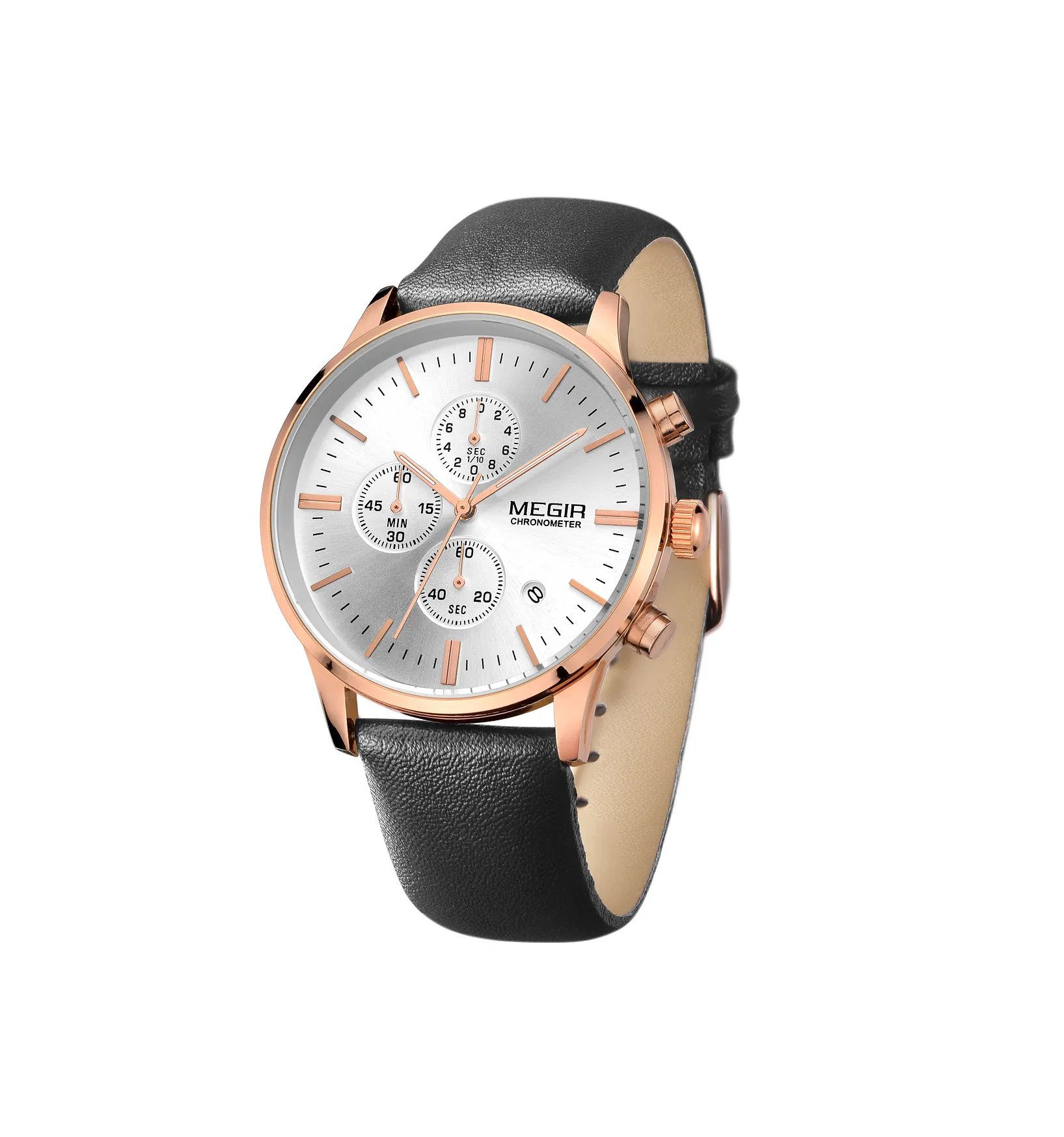 Nouveau MEGIR 2011 luxe or Rose montres pour hommes en cuir affaires montres montre à Quartz pour hommes horloge LOGO personnalisé usine