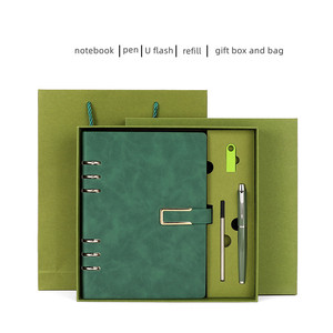 사용자 정의 로고 인쇄 PU 가죽 A5 노트북 세트 하드 커버 나선형 루스 리프 메모장 주최자 선물 상자가있는 주소록 저널 - Product Image 4