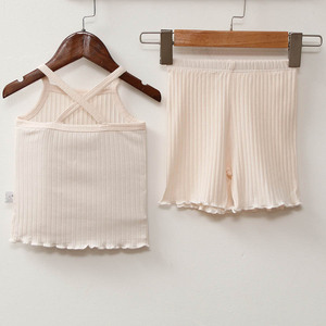 Ivy83530A 2022 Summer Baby <b>Fancy</b> 2pcs Outfits Korean Kids Solid Rib Household Set Toddlers tank Tops Shorts Set Wholesale - Product Image 5