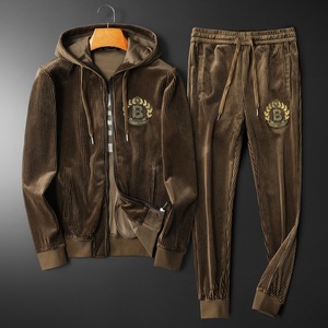 Ensemble 2 pièces pour <span class=keywords><strong>homme</strong></span> en velours côtelé : shacket et pantalon, manches longues, décontracté, automne-hiver, survêtement, ensemble chemise-veste - Product Image 1